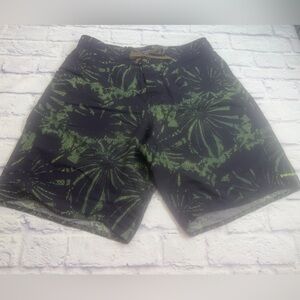 Patagonia Black Swim/Board Shorts with Green Floral Print. Size 34